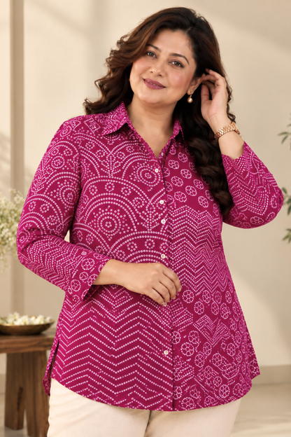 Fuchsia Bandhani Printed Collared Shirt