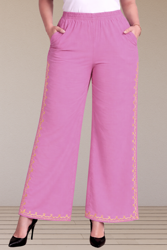 Fuchsia Embroidered Cotton Palazzo