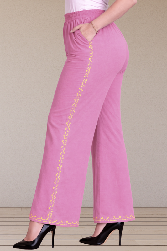 Fuchsia Embroidered Cotton Palazzo