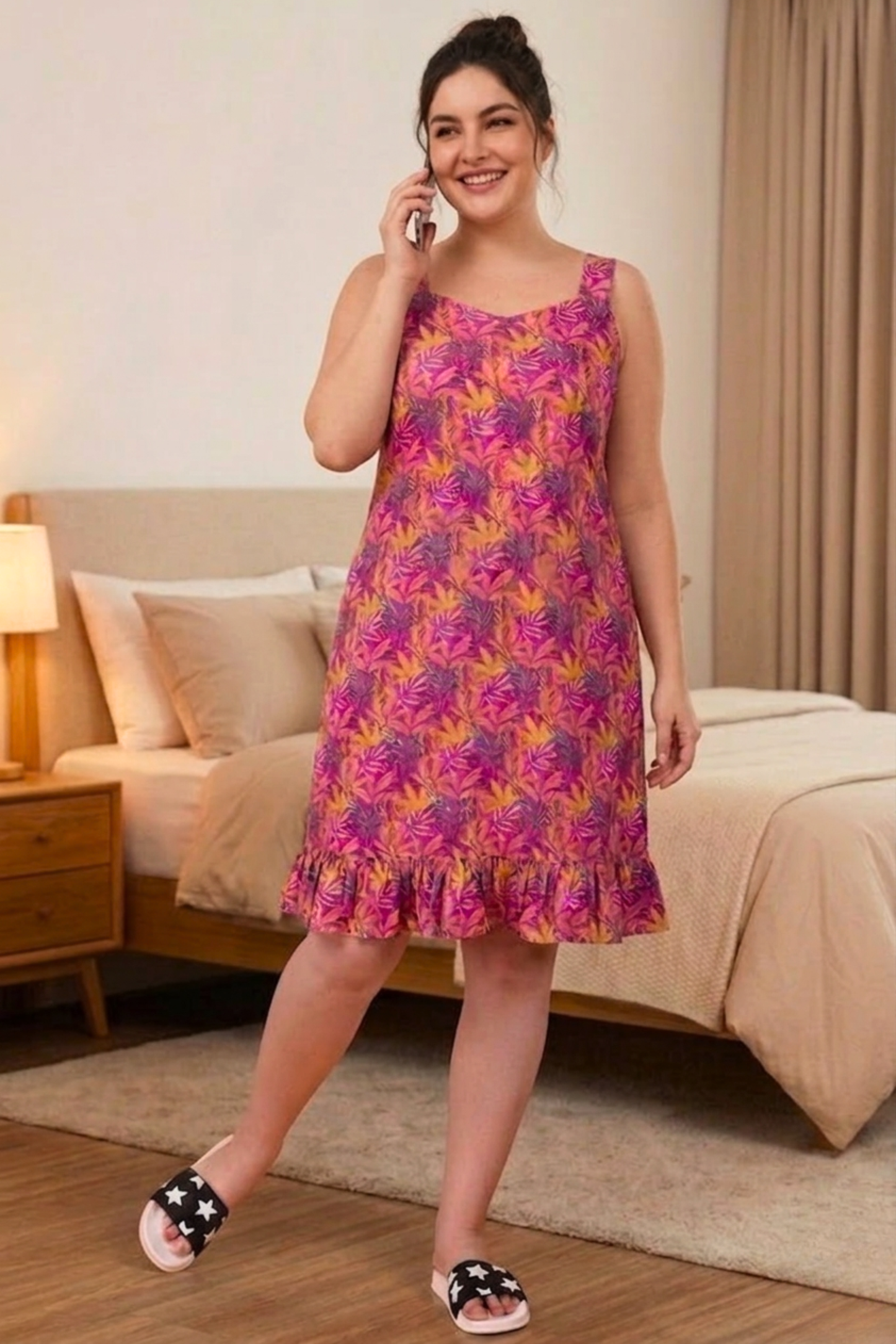 Fuchsia Flame Rayon Short Nighty