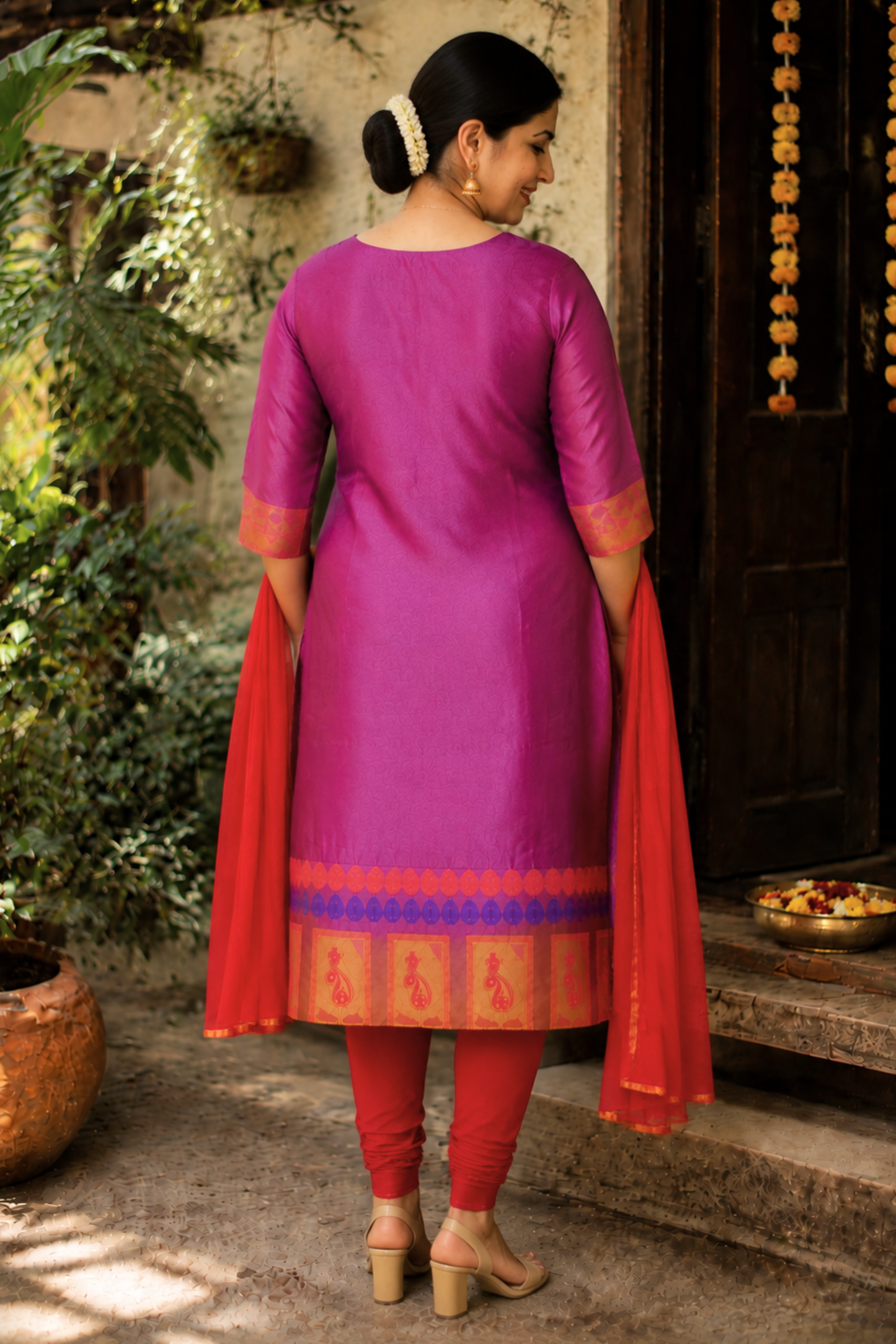 Fuchsia Flame Churidar Suit Set