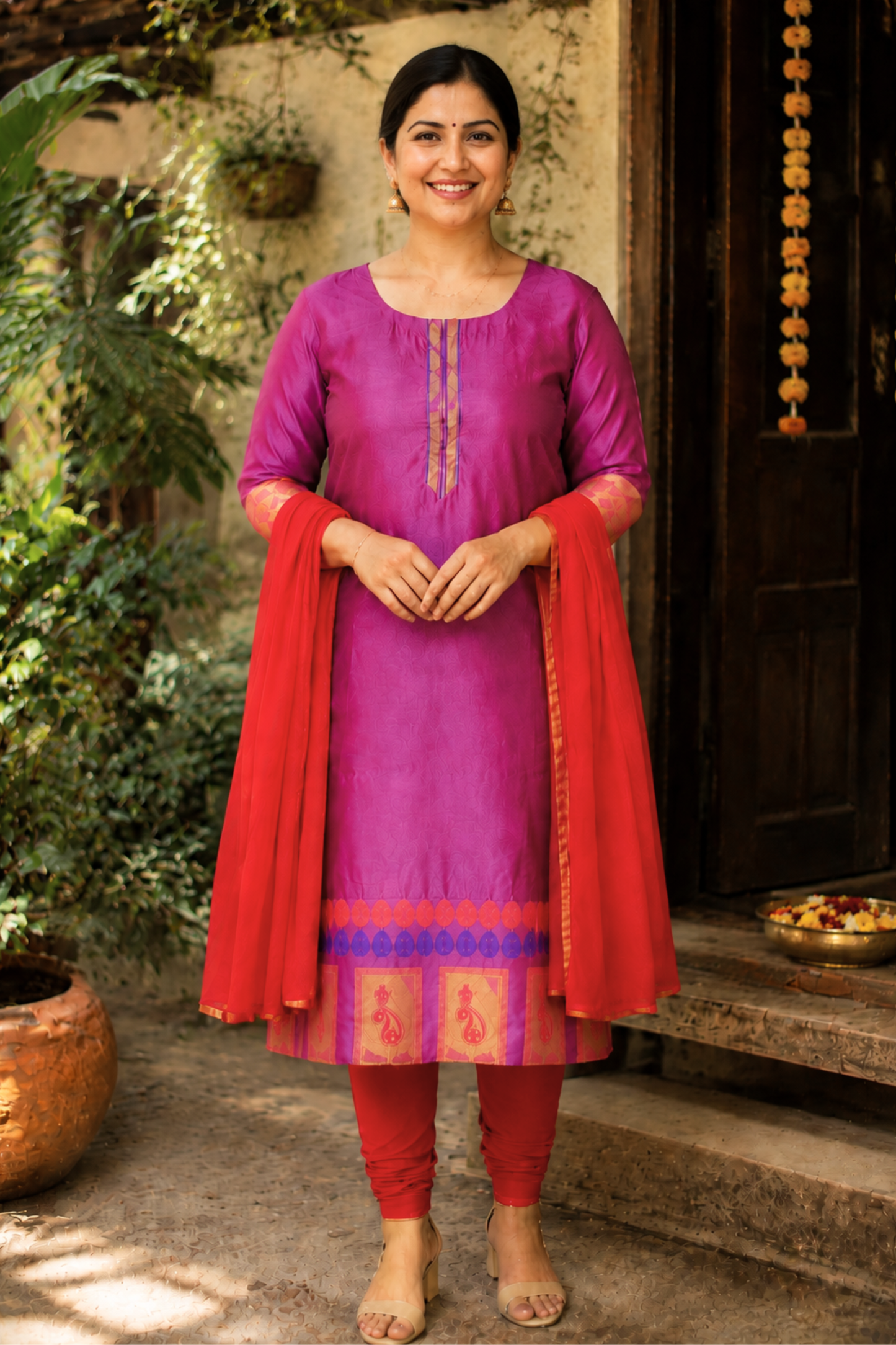 Fuchsia Flame Churidar Suit Set