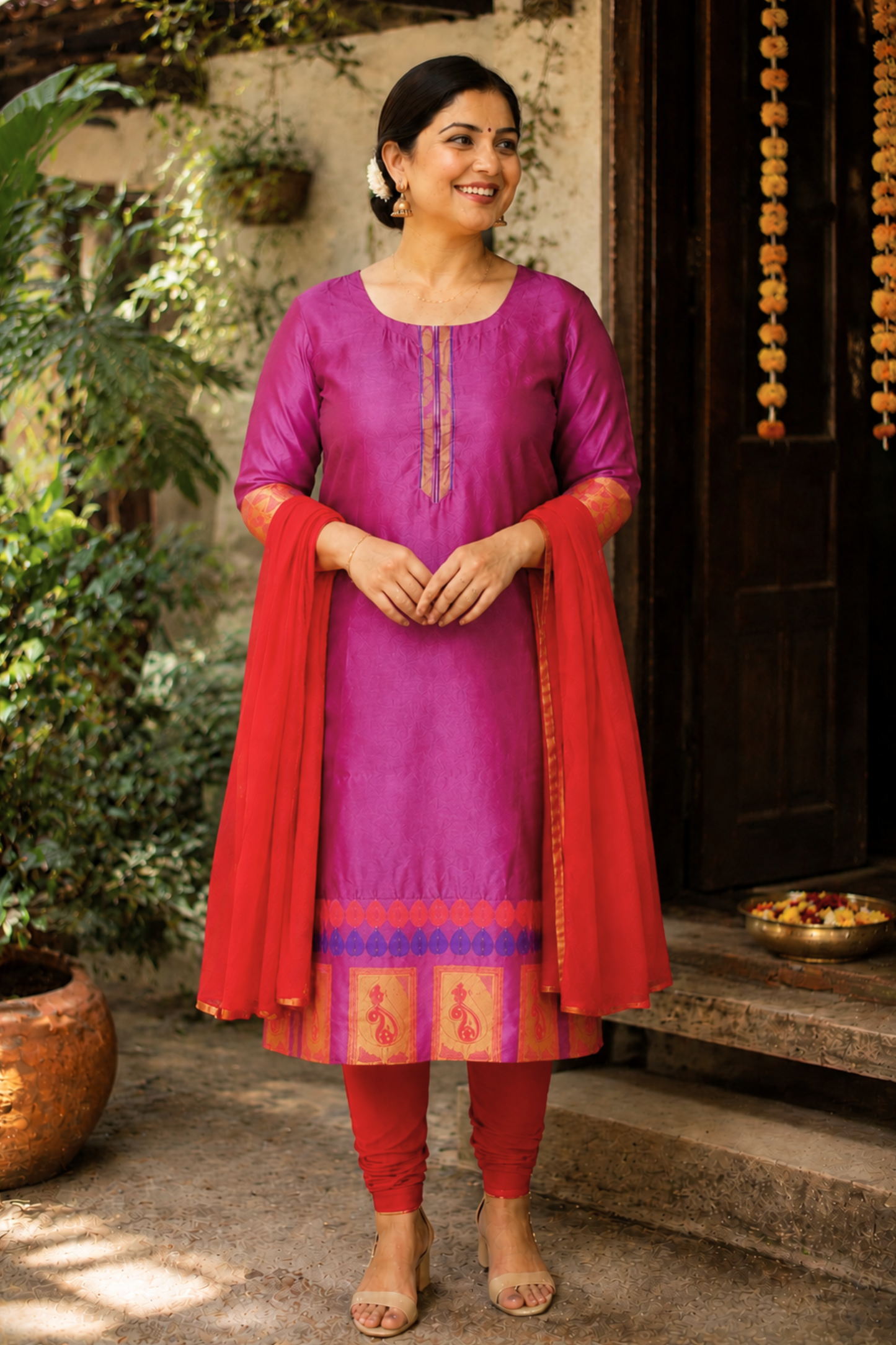 Fuchsia Flame Churidar Suit Set