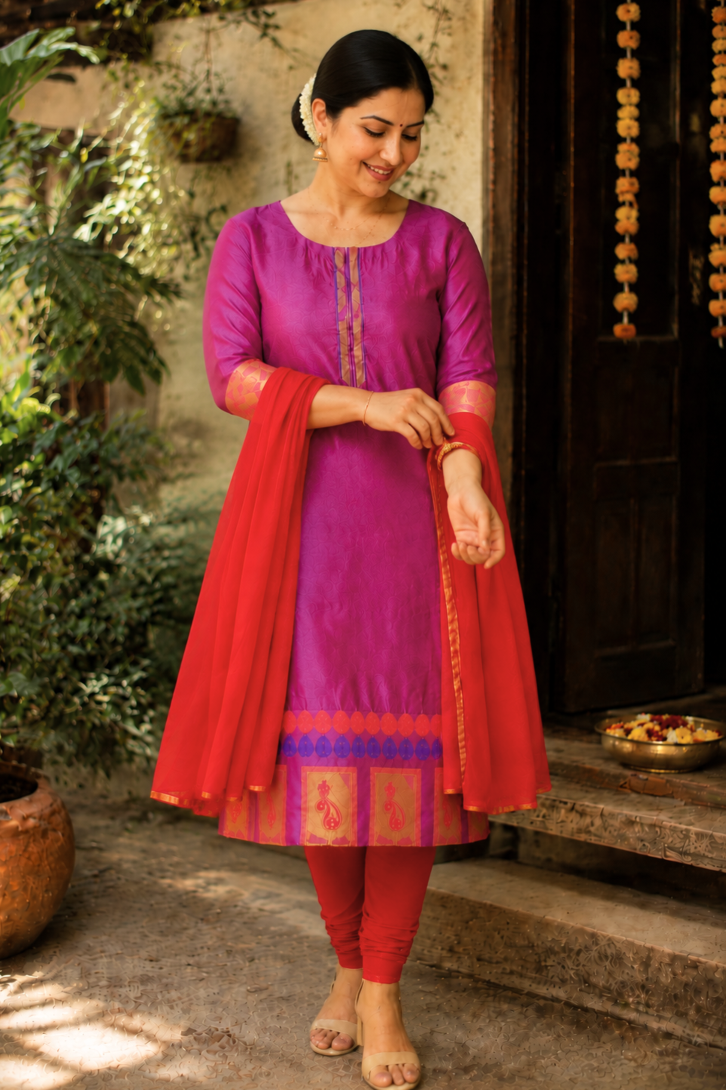 Fuchsia Flame Churidar Suit Set