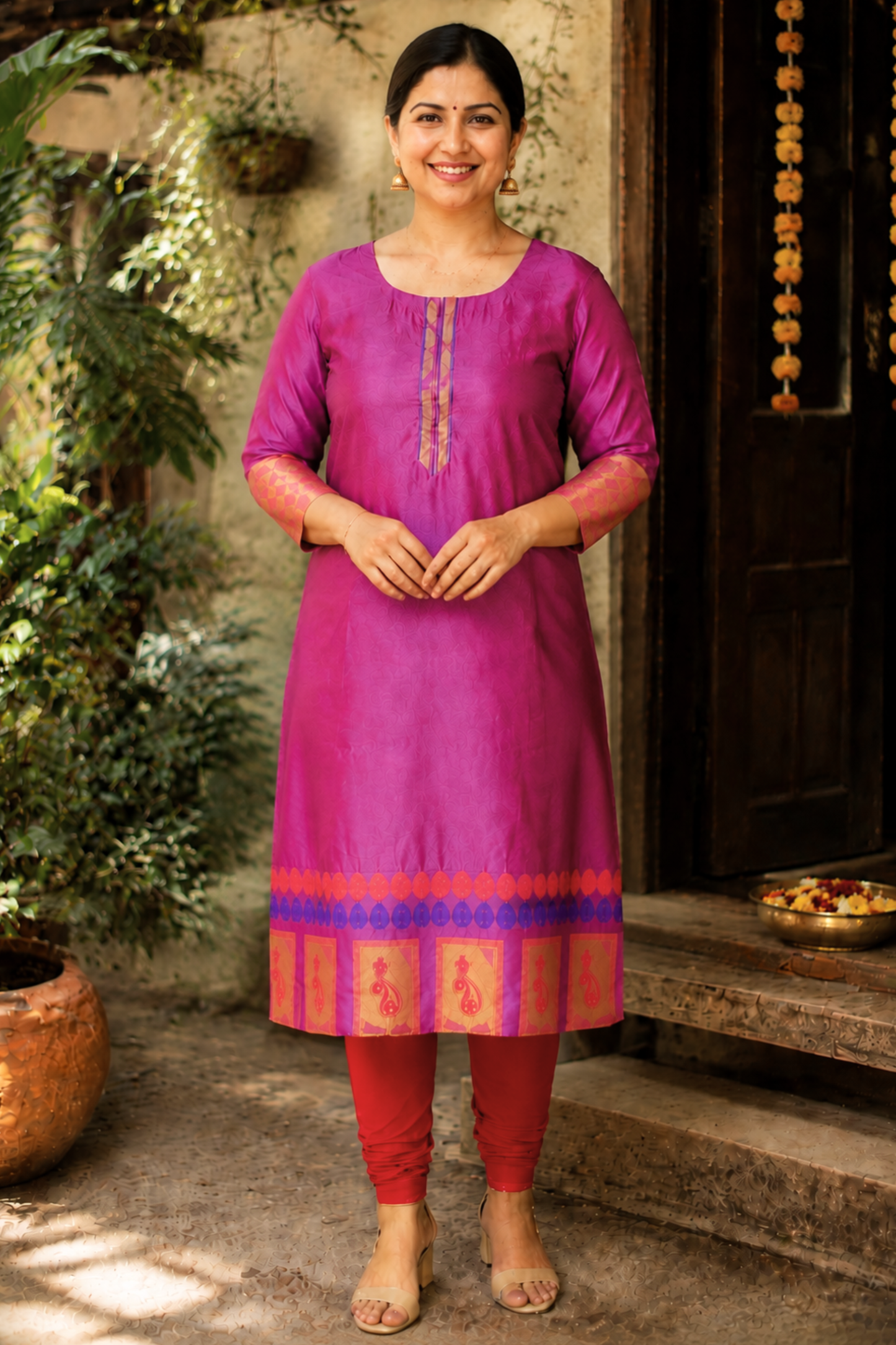 Fuchsia Flame Churidar Suit Set