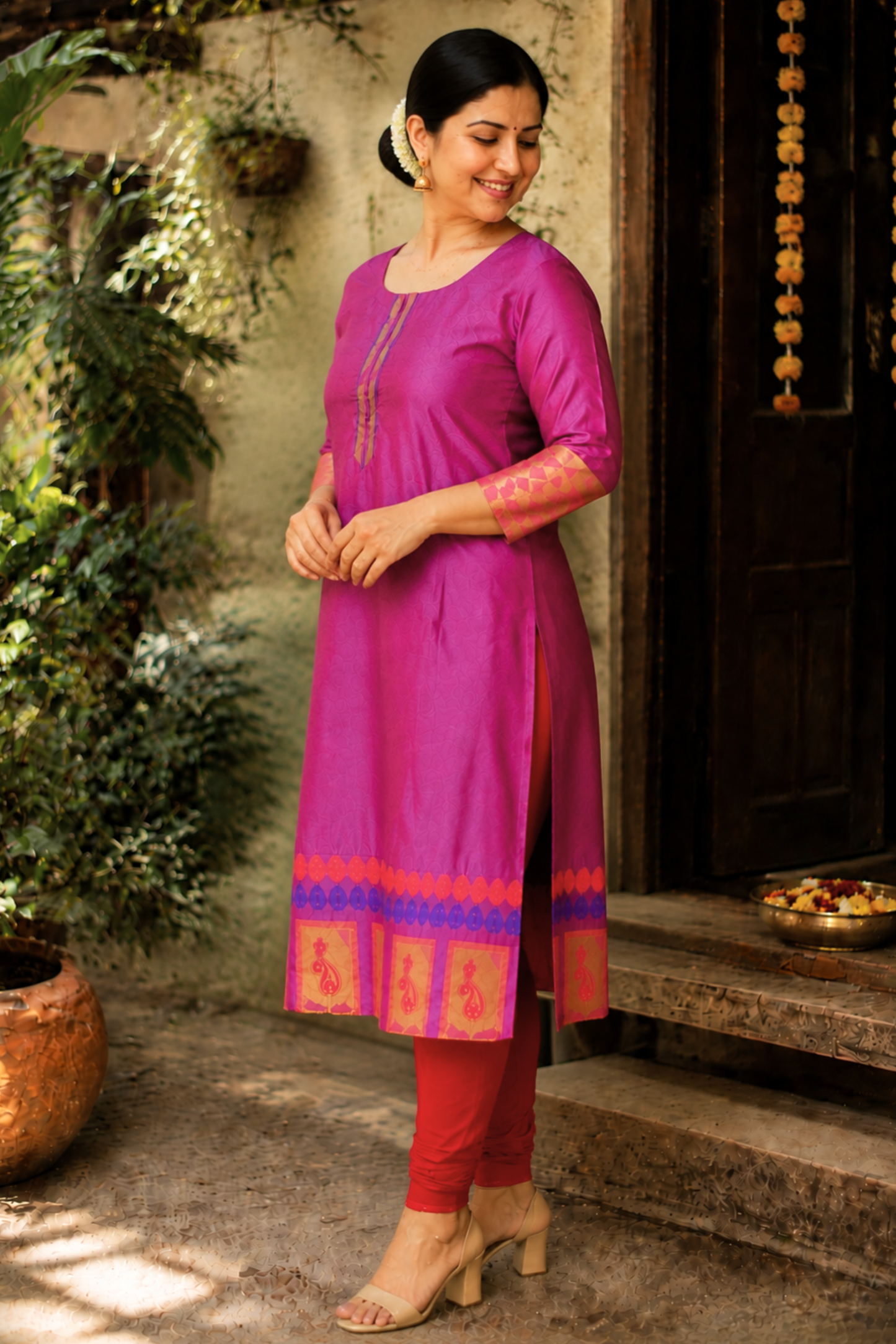 Fuchsia Flame Churidar Suit Set