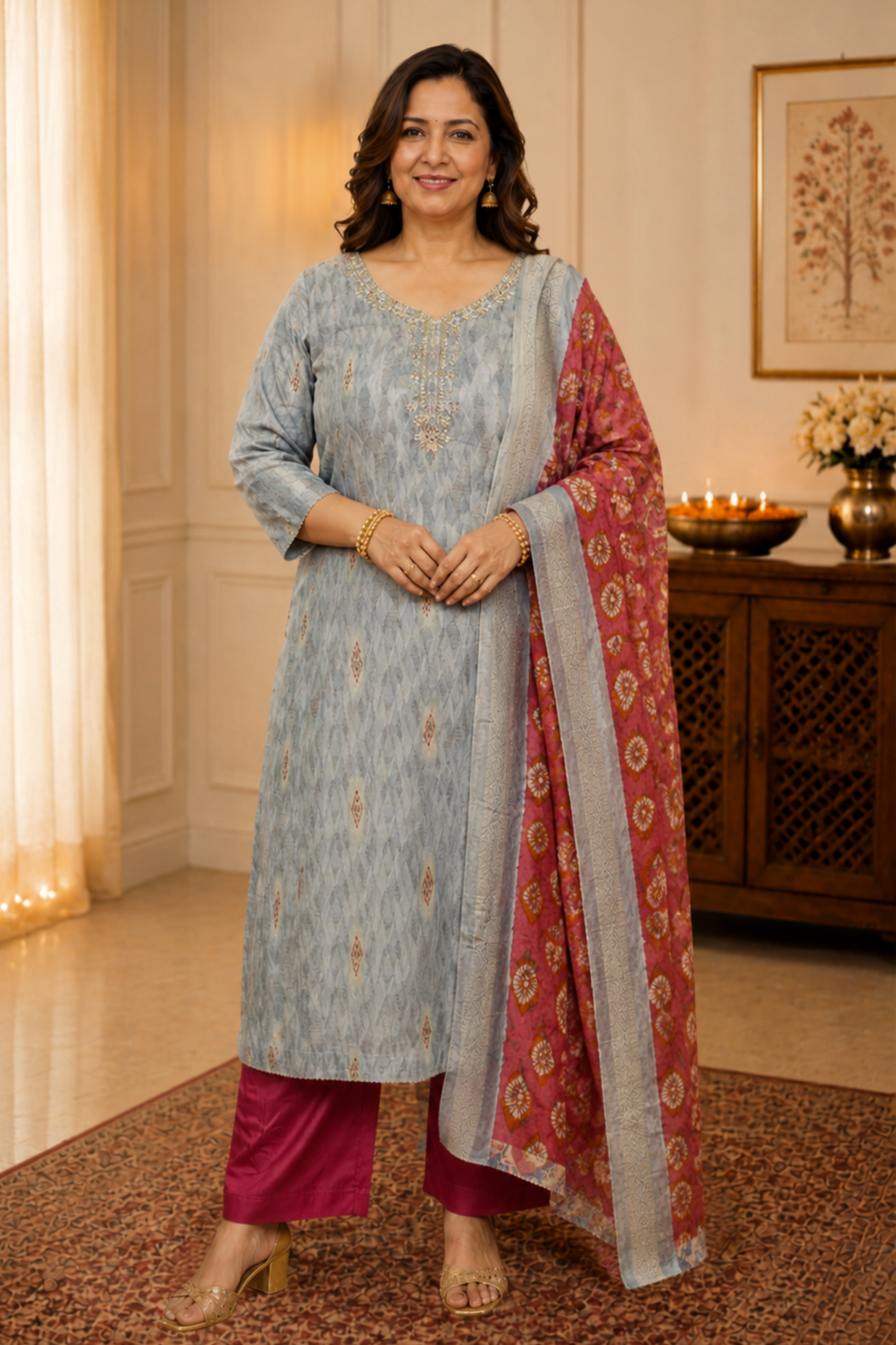 Garnet Grey Muslin Suit Set