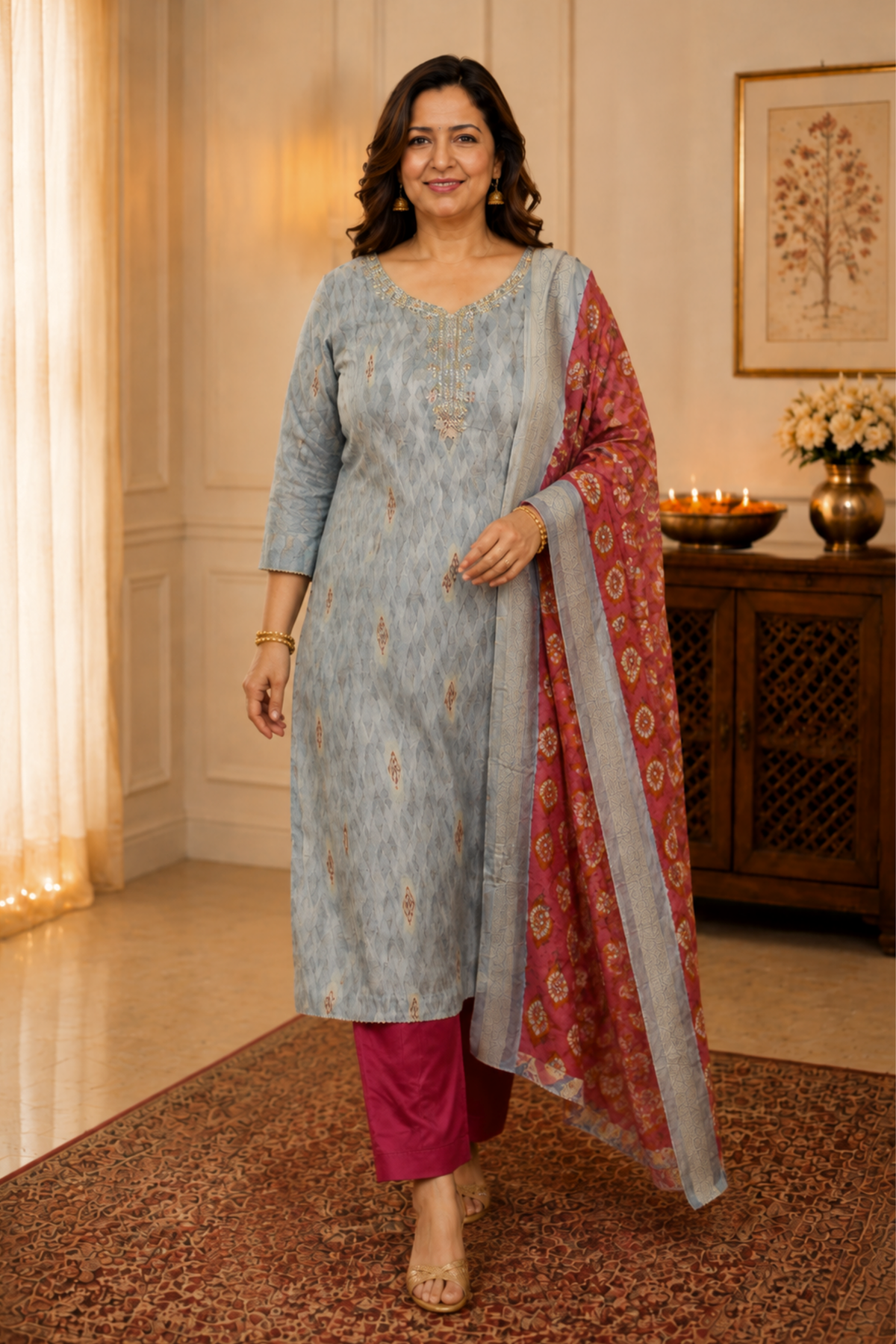 Garnet Grey Muslin Suit Set