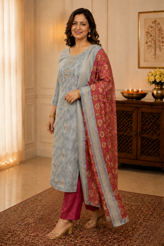 Garnet Grey Muslin Suit Set