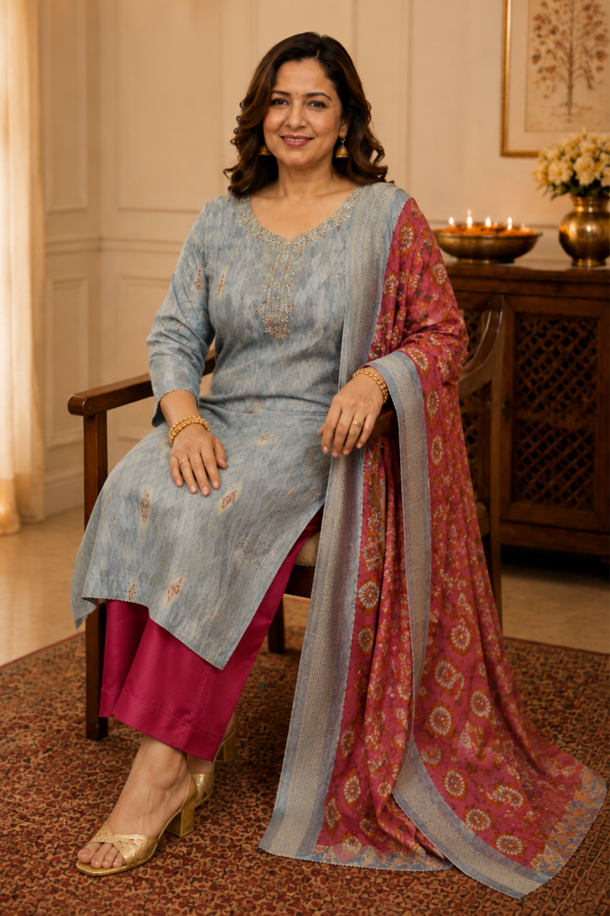 Garnet Grey Muslin Suit Set