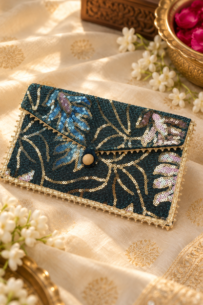 Teal Starlight Handcrafted Shagun Envelope