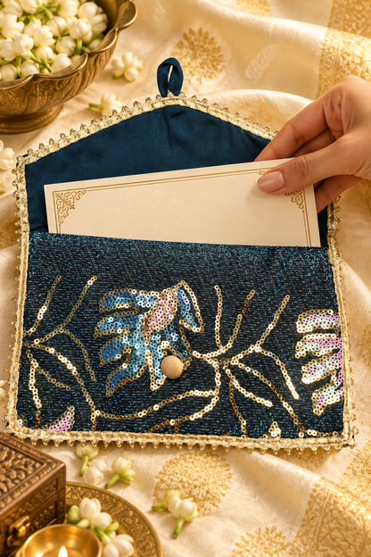 Teal Starlight Handcrafted Shagun Envelope