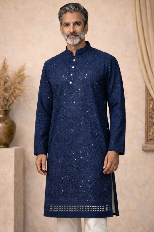 Gleaming Blue Sequined Kurta Pajama