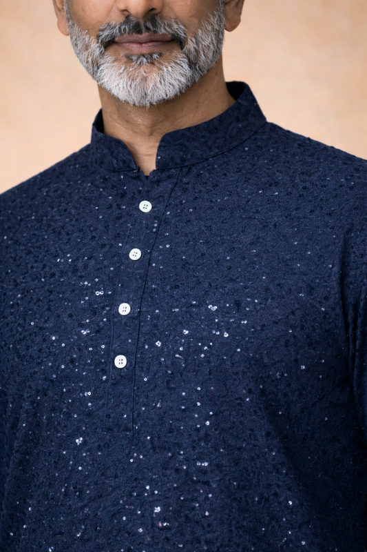 Gleaming Blue Sequined Kurta Pajama