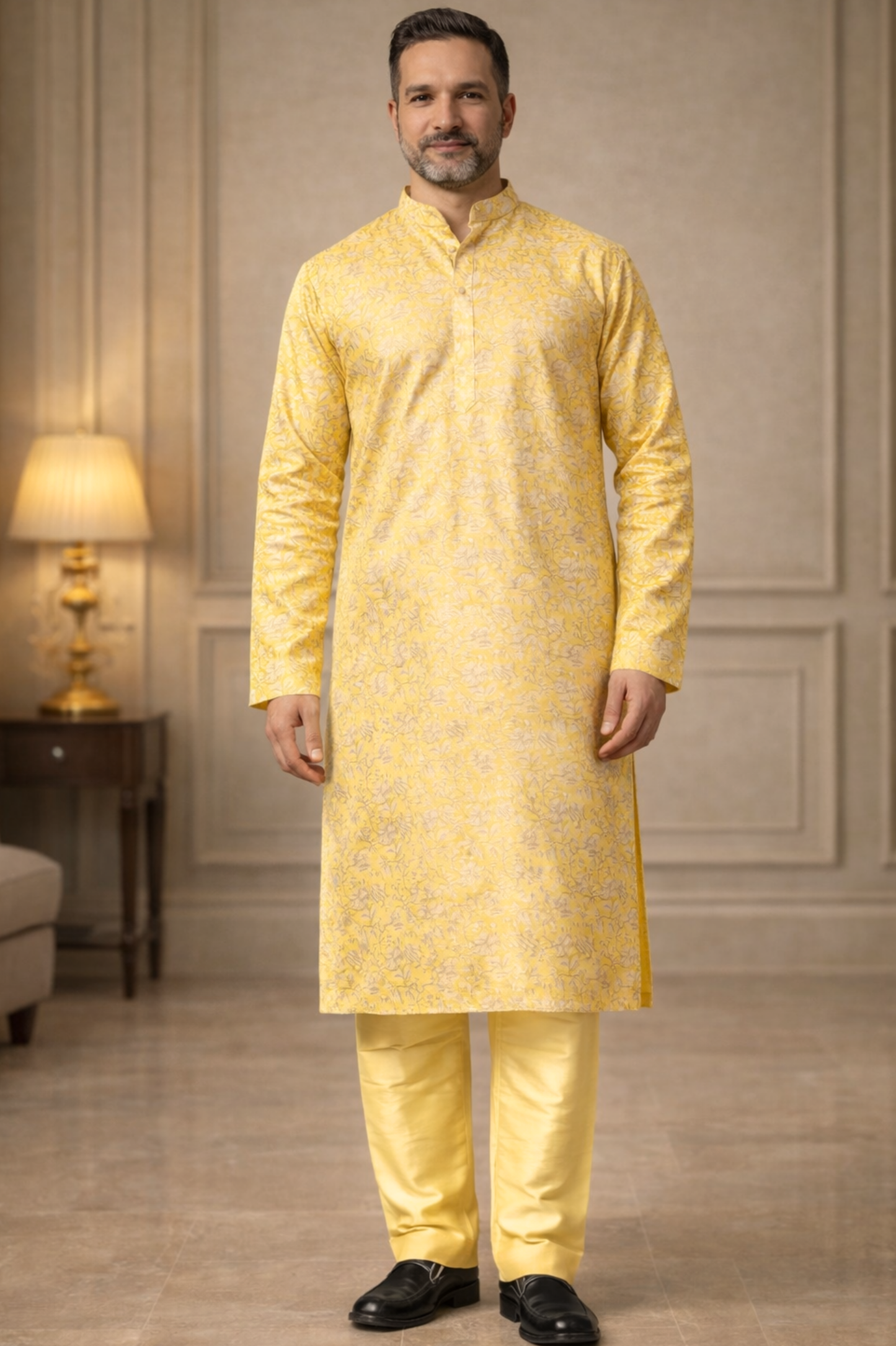 Gleaming Yellow Brocade Kurta Pajama