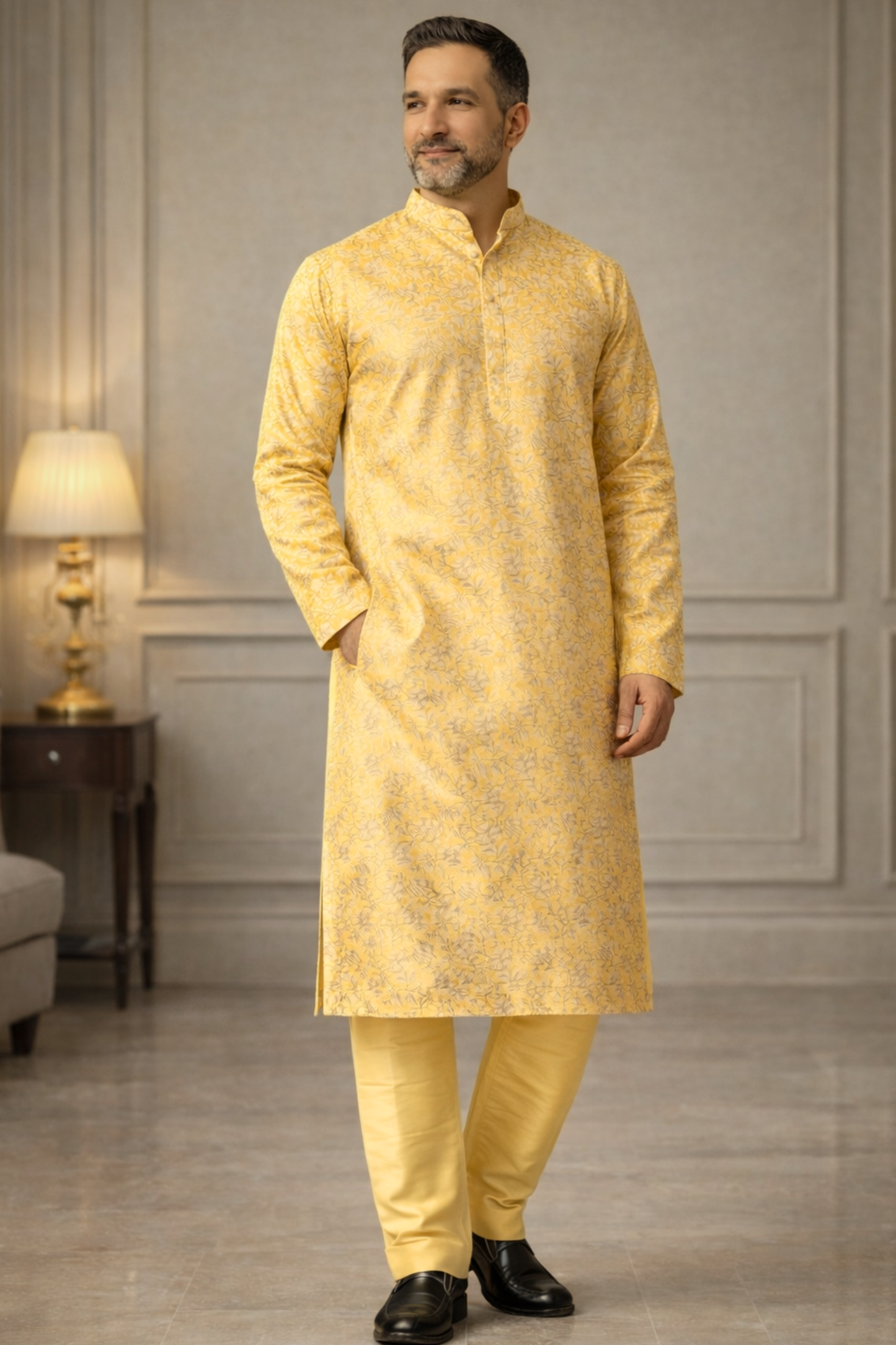 Gleaming Yellow Brocade Kurta Pajama