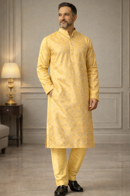 Gleaming Yellow Brocade Kurta