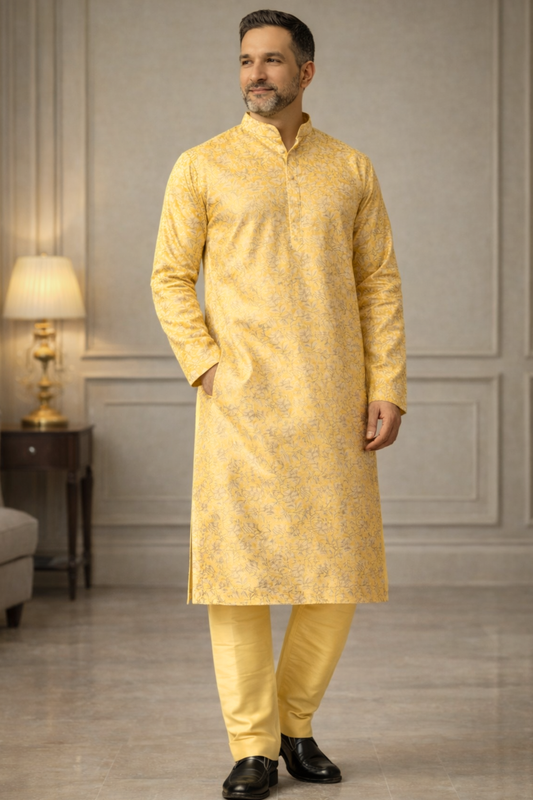 Gleaming Yellow Brocade Kurta Pajama