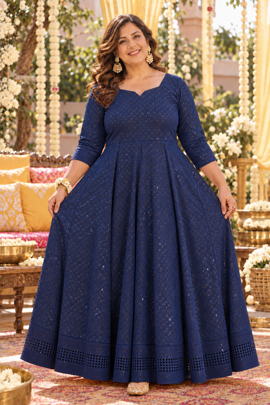 Gleaming Blue Sequined Fancy Dress