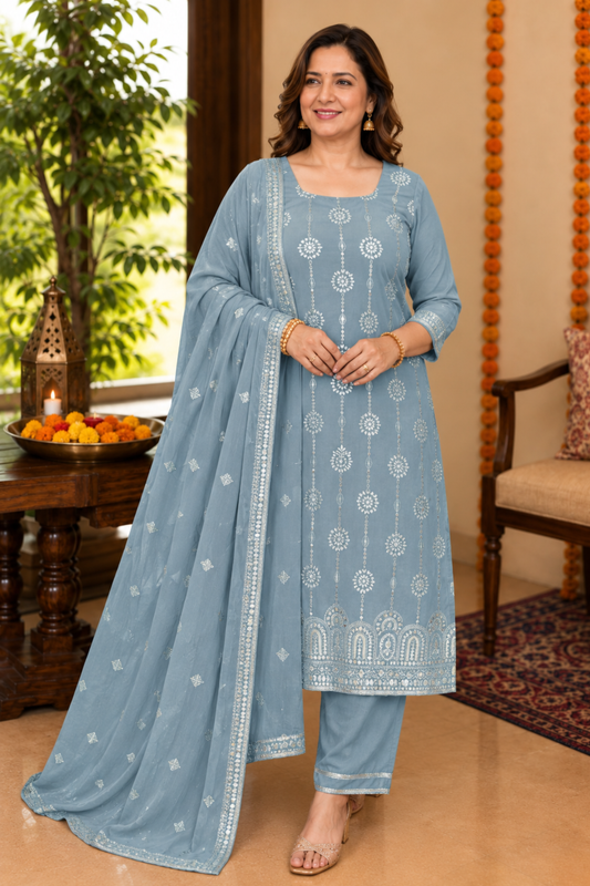 Gleamy Grey Mirrored Suit Set