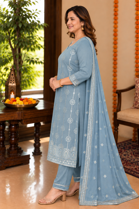 Gleamy Grey Mirrored Suit Set