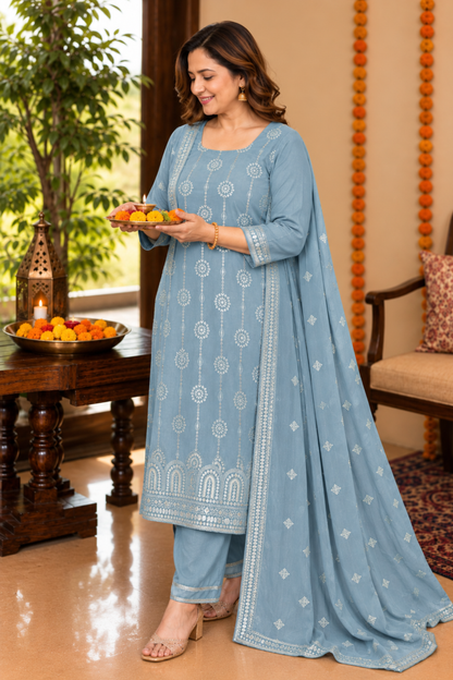Gleamy Grey Mirrored Suit Set