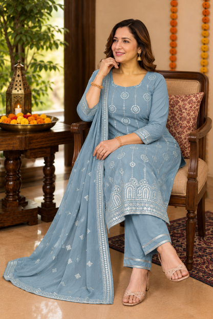Gleamy Grey Mirrored Suit Set