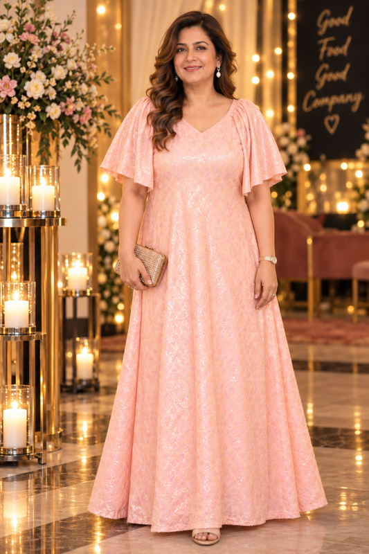 Gleamy Peach Sequin Cocktail Dress