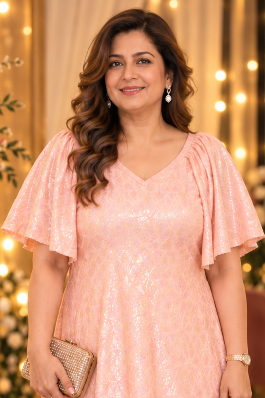 Gleamy Peach Sequin Cocktail Dress