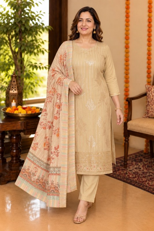 Gold Sequin Georgette Suit Set