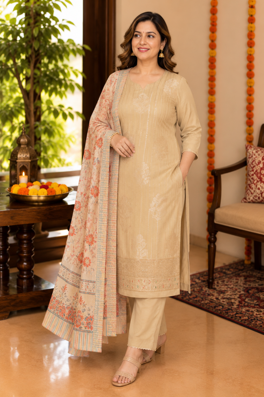 Gold Sequin Georgette Suit Set