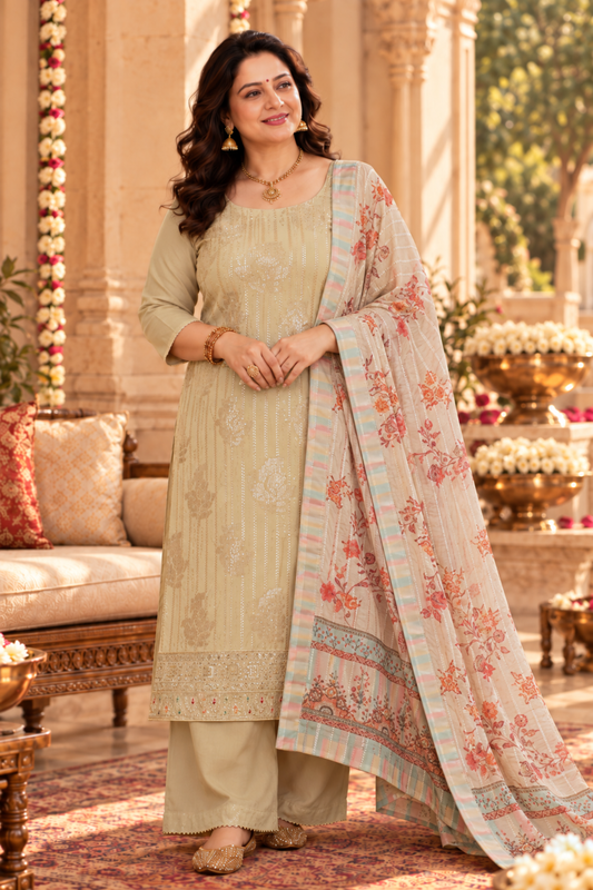 Gold Sequin Georgette Suit Set