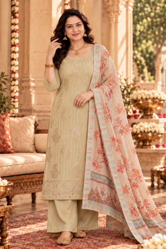 Gold Sequin Georgette Suit Set