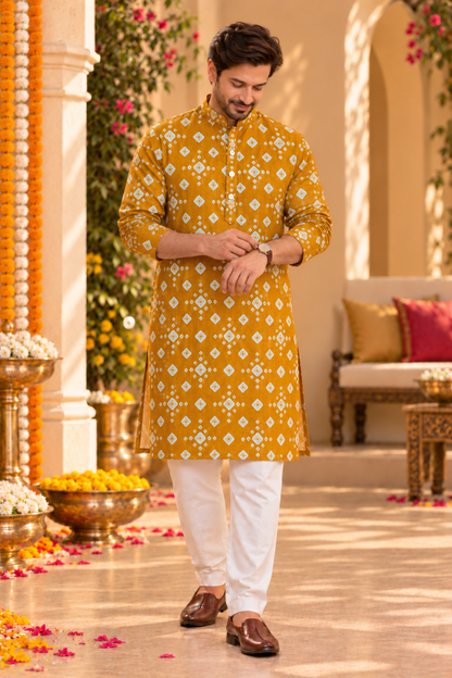 Saffron Trail Foiled Festive Kurta