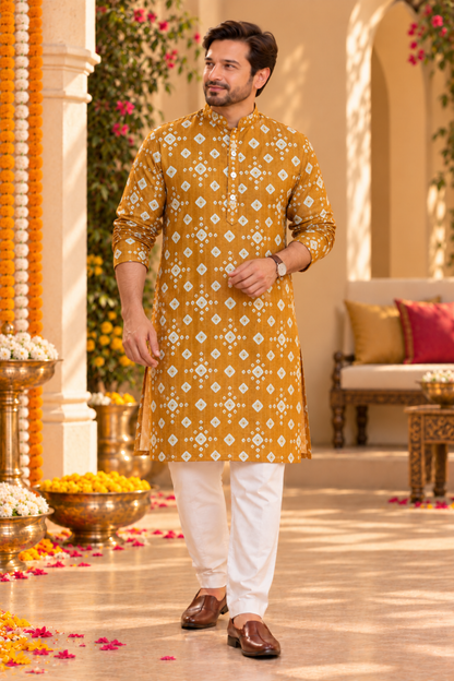 Saffron Trail Foiled Festive Kurta