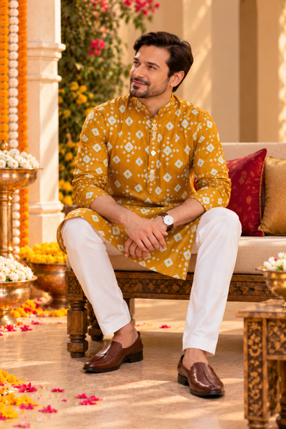 Saffron Trail Foiled Festive Kurta