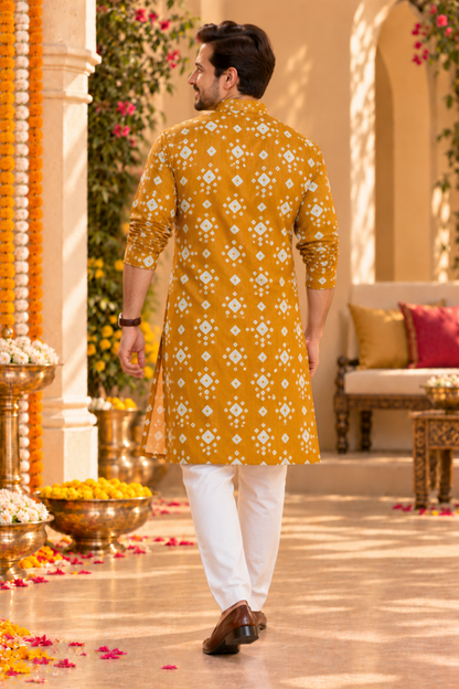 Saffron Trail Foiled Festive Kurta