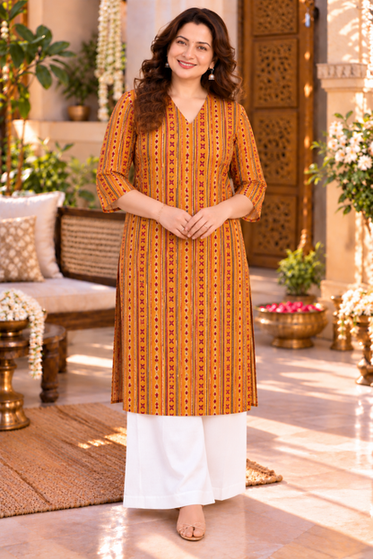 Golden Trails Printed Kurta With Pockets