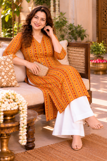 Golden Trails Printed Kurta With Pockets