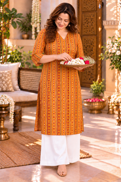 Golden Trails Printed Kurta With Pockets