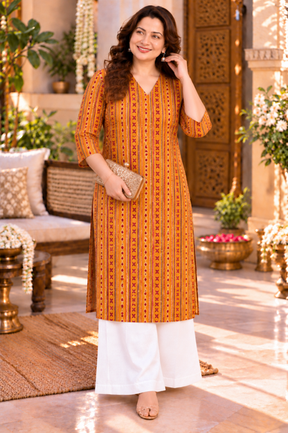 Golden Trails Printed Kurta With Pockets