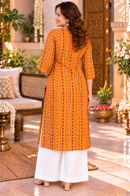 Golden Trails Printed Kurta With Pockets