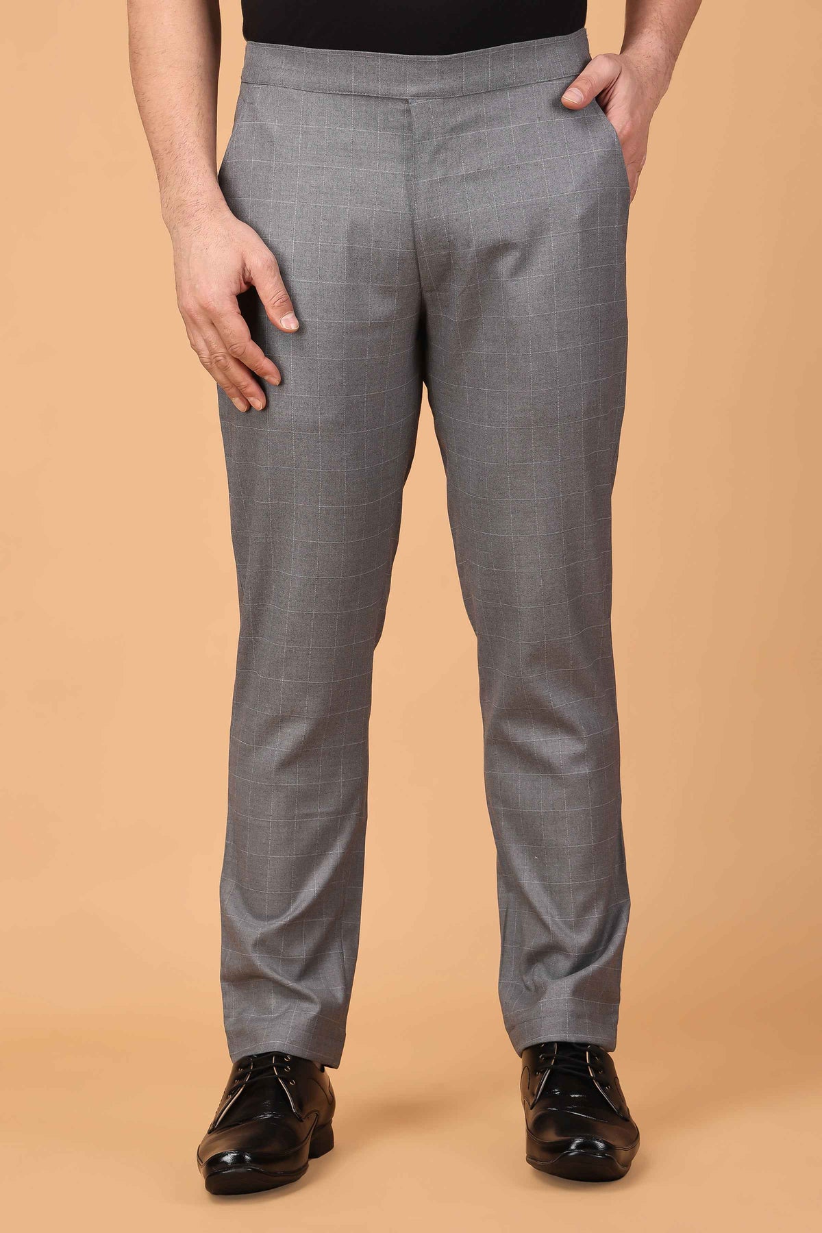 Buy Plus Size ​Graphite Checked Comfort Fit Trousers At Apella | Sizes XS to 10 XL | India | Free Delivery | Customized