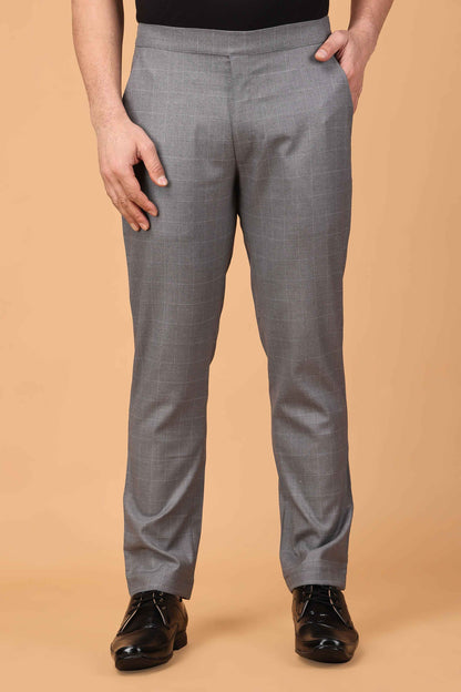 Buy Plus Size ​Graphite Checked Comfort Fit Trousers At Apella | Sizes XS to 10 XL | India | Free Delivery | Customized