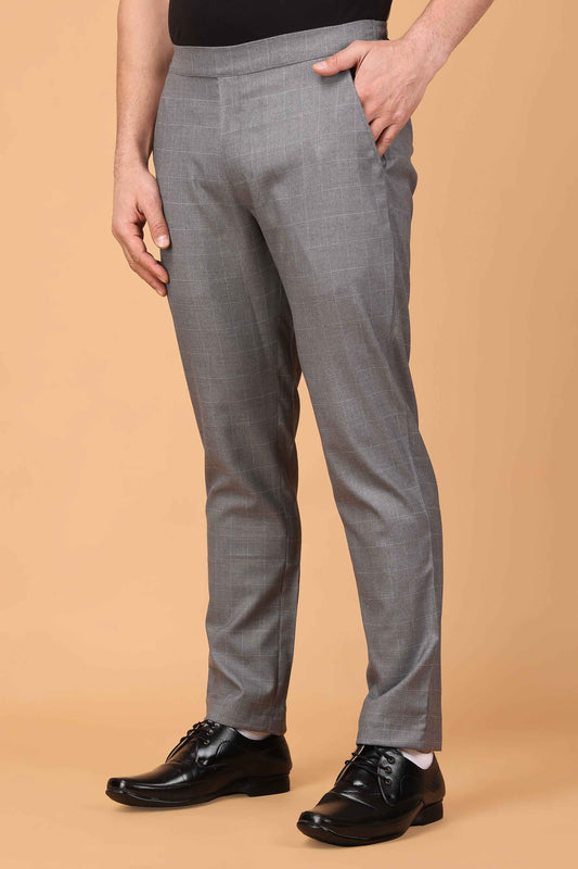 Buy Plus Size ​Graphite Checked Comfort Fit Trousers At Apella | Sizes XS to 10 XL | India | Free Delivery | Customized