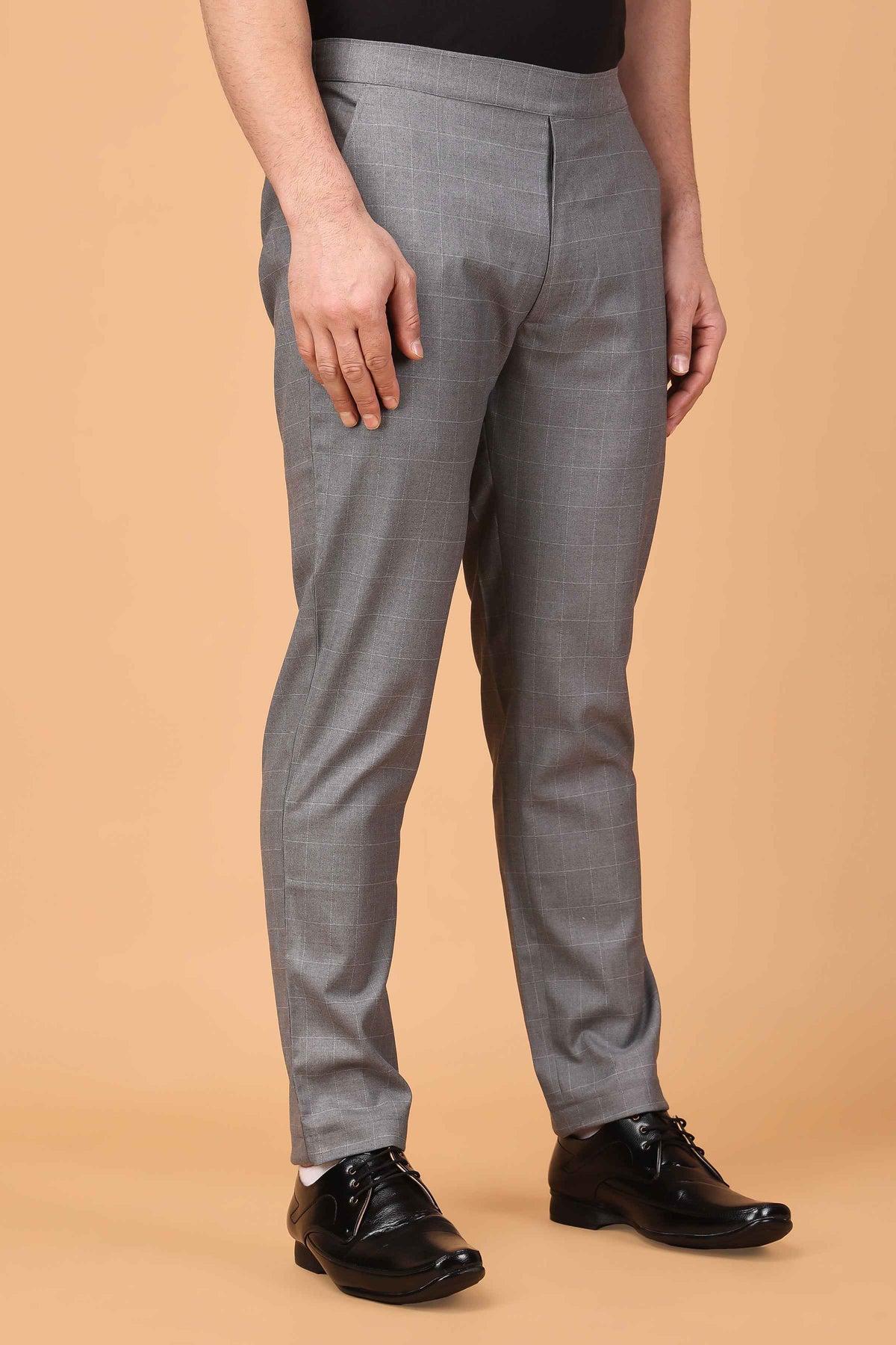 Buy Plus Size ​Graphite Checked Comfort Fit Trousers At Apella | Sizes XS to 10 XL | India | Free Delivery | Customized