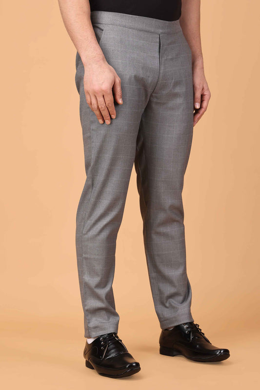 Buy Plus Size ​Graphite Checked Comfort Fit Trousers At Apella | Sizes XS to 10 XL | India | Free Delivery | Customized