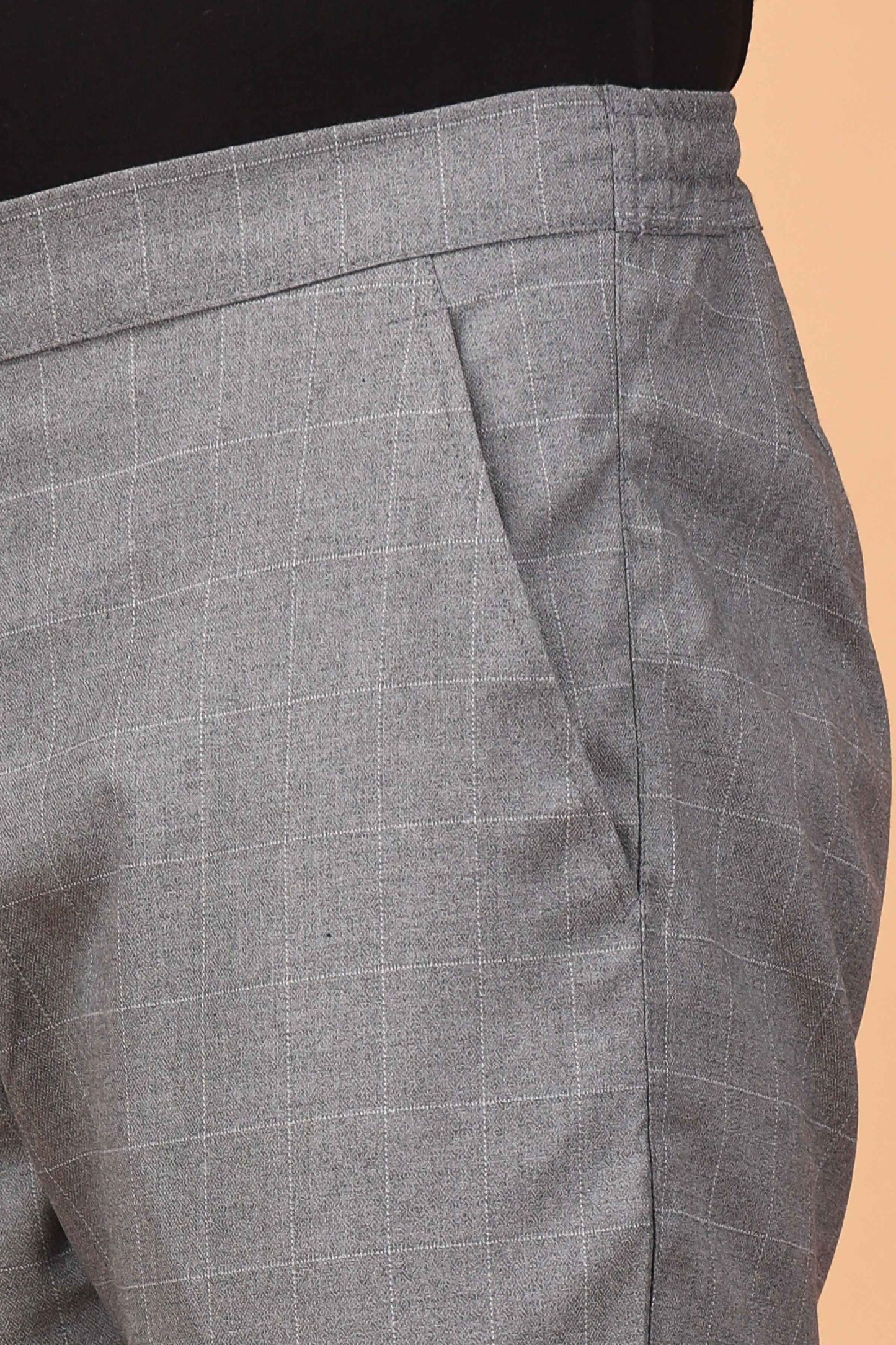 Buy Plus Size ​Graphite Checked Comfort Fit Trousers At Apella | Sizes XS to 10 XL | India | Free Delivery | Customized