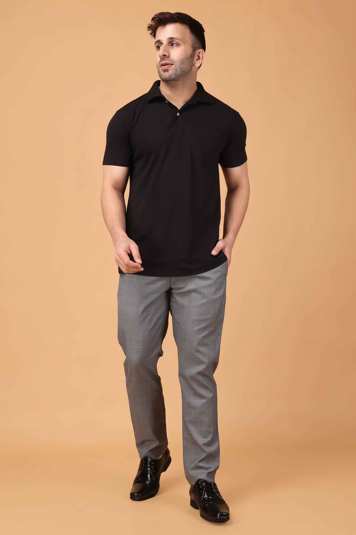 Buy Plus Size ​Graphite Checked Comfort Fit Trousers At Apella | Sizes XS to 10 XL | India | Free Delivery | Customized