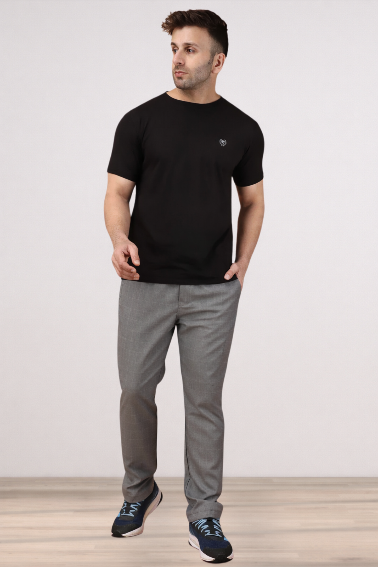 Graphite Checked Stretchable Cargo - 2 pocket